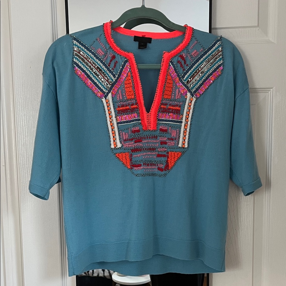 J. Crew Collection Embellished boho  beaded sweater EUC M